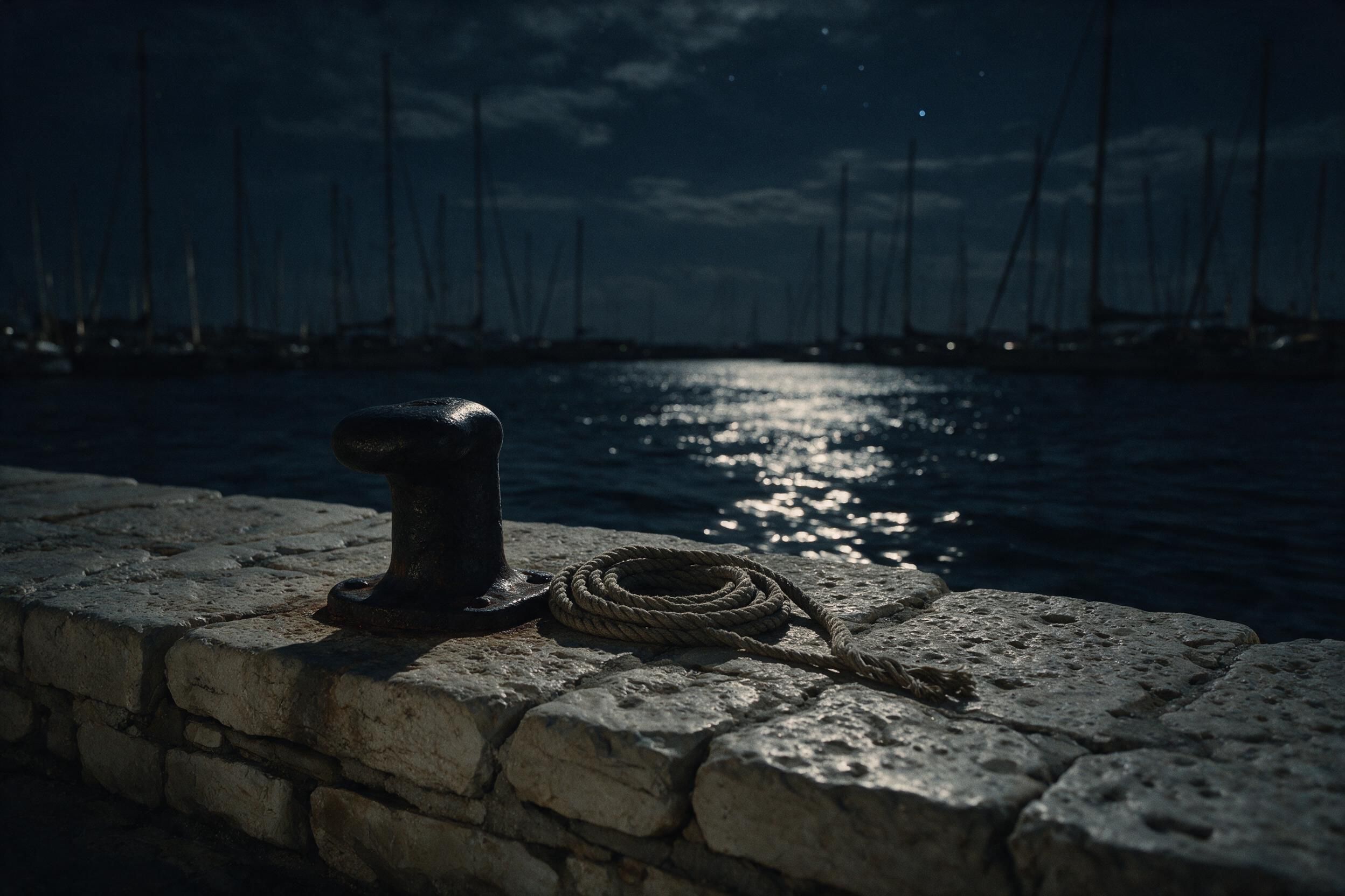 Les lumières d’un port méditerranéen à la nuit tombée